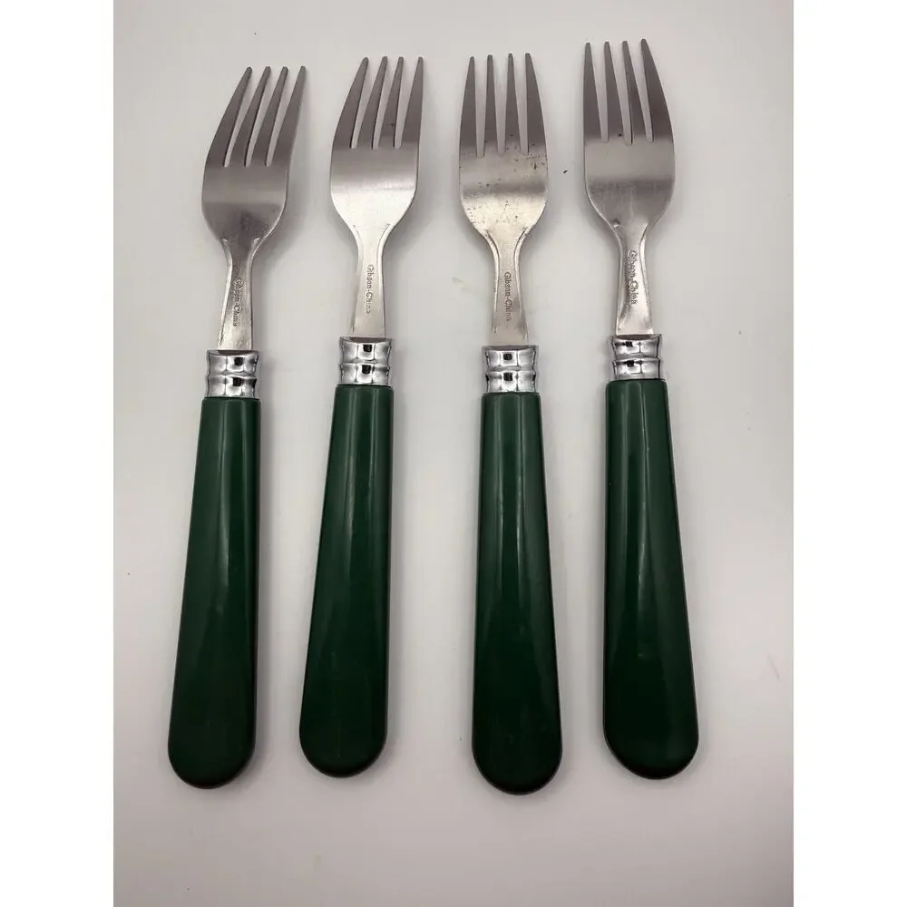 Gibson Sensations Forest Green Plastic Handle Dinner Forks Set of 4 Replacement
